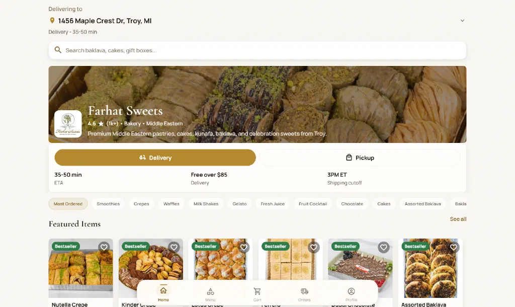 Farhat Sweets website
